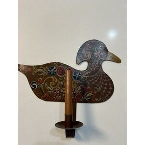 Vintage‎ Cottage Core Duck Wall Candle Sconce Hand Toll Painted 1986 Metal
